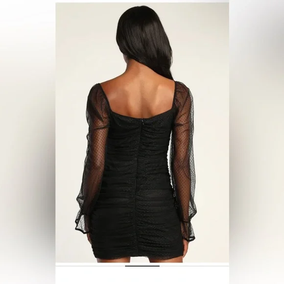 Lulu's Black Ruched Mesh Bodycon Mini Dress size Small - Picture 3 of 10